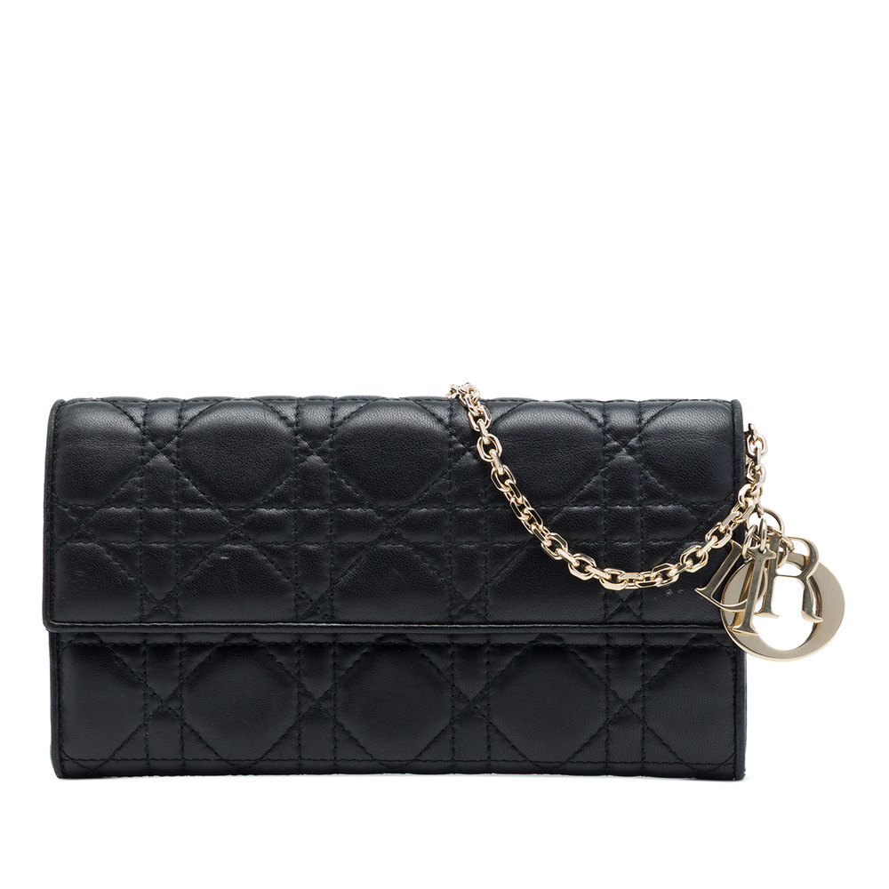 Pre-Loved Dior Lambskin Cannage Lady Dior Wallet On Chain